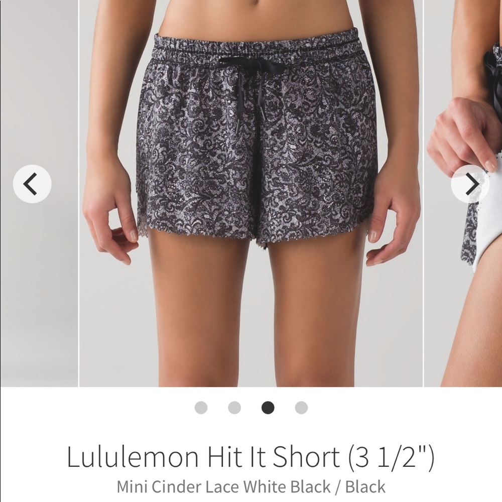Lululemon Hit It shorts black cinder lace